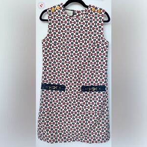 Gucci Horsebit Print Sleeveless Canvas Shift Dress in White